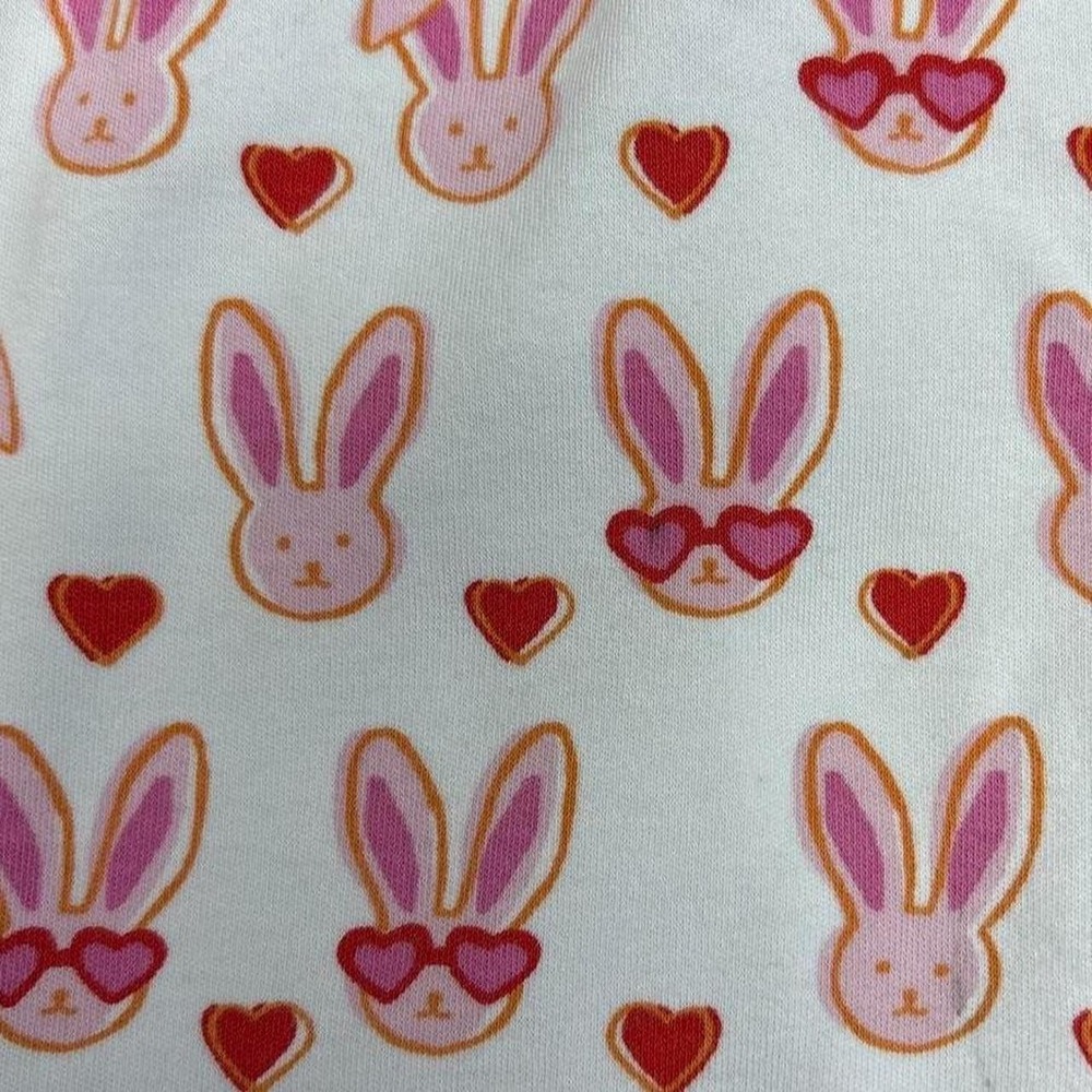 Roller Rabbit Lovestruck Bunny Pajama Set Pink White XS Heart Sunglasses Henley - Picture 6 of 8